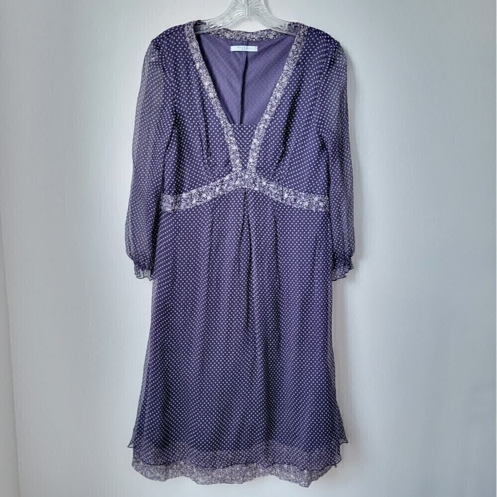 MARELLA 100% Silk Chiffon Polka Dot Flowy Dress Vintage Y2K Babydoll Size 8